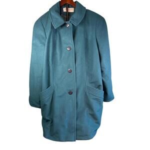 Vintage Kashmiracle by Wellington Coat Womens 18W Teal Button Front Made USA 80s
